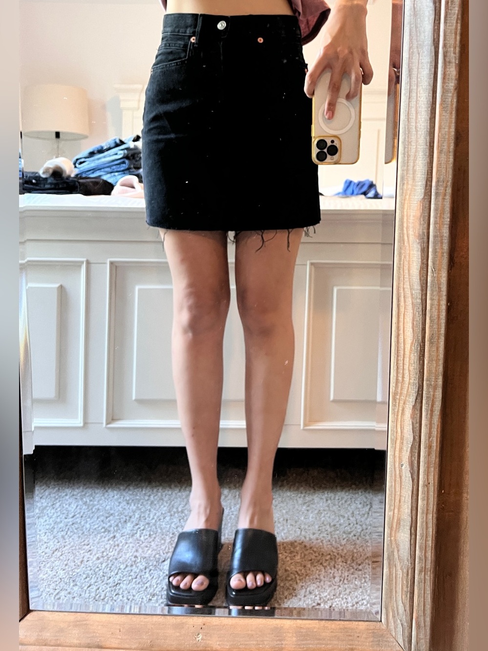 Mango Black Frayed Hem Mini Skirt